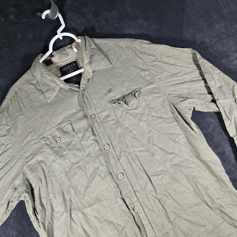 Guess Button Up Shirt Long Sleeve‎ Two Pocket Olive Green XXL
